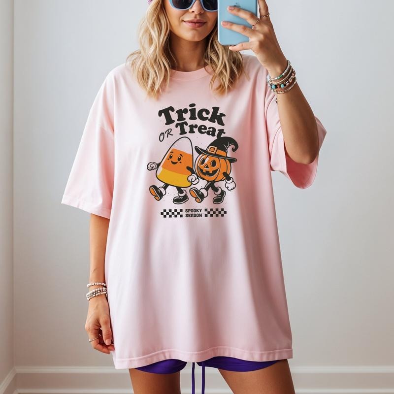 Trick Or Treat Spooky Season Printed Comfort Colors T-Shirt Hoodie, Sweatshirt | UrbanDripWear.com