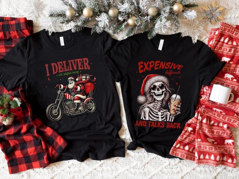Trucker Couples Christmas tshirts Gift Mom Dad Christmas Truck Driver funny Christmas gift Spoiled Trucker wife skeleton...