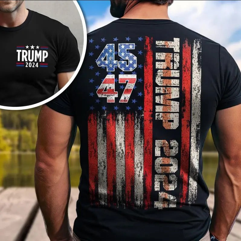 Trum 2024 Flag America Unisex T-Shirt, Team Trum, Take America Back - Classic Cotton Short Sleeve Top for Men