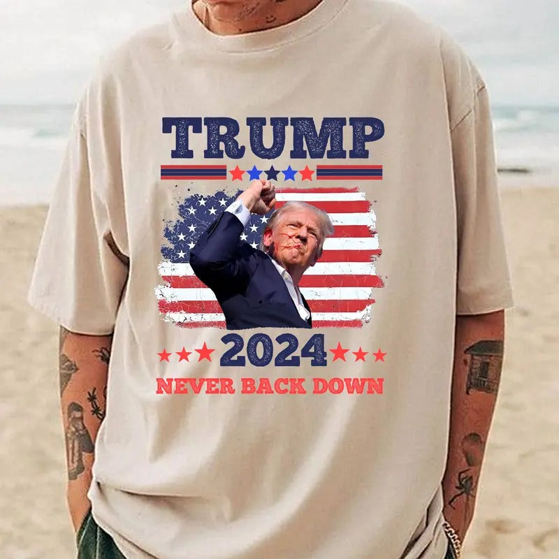 Trum 2024 Never Back Down T shirt, Sweatshirt, Hoodie Unisex | UrbanDripWear.com