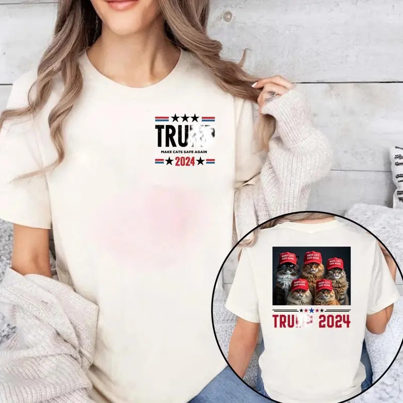 Trum Make Cats Safe Again 2 Sided T-Shirt, Dog Cat Trum, Trump Debate, Dog Cat Lovers, Funny Trendy Classic, Graphic Tees...