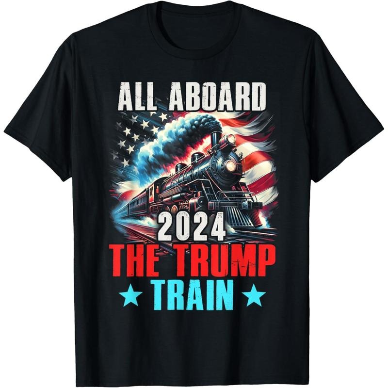 Trump 2024 All Aboard The Trump Train US American Flag T-Shirt made in usa Hoodie, Sweatshirt | UrbanDripWear.com