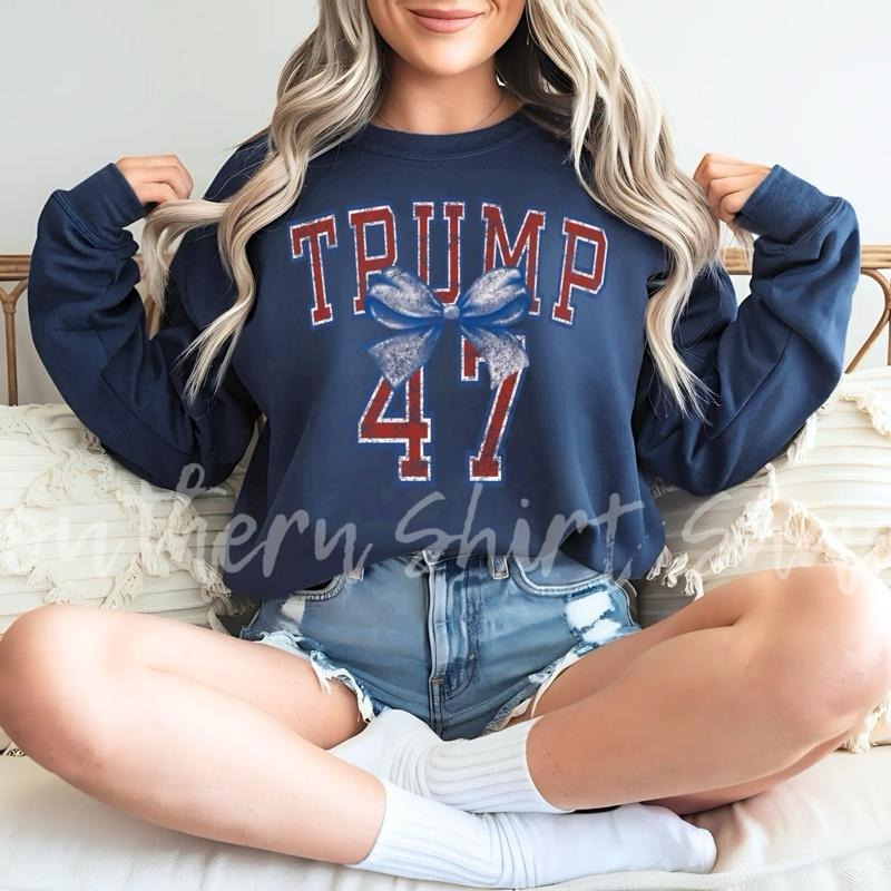 Trump 47 Bow Sweatshirt | Navy Sweatshirt T-Shirts, Hoodie | UrbanDripWear.com