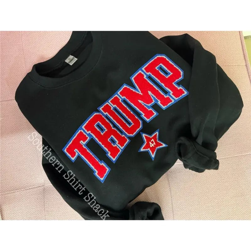 Trump 47 Chenille Patch Sweatshirt | Trump Sweatshirt T-Shirts, Hoodie | UrbanDripWear.com