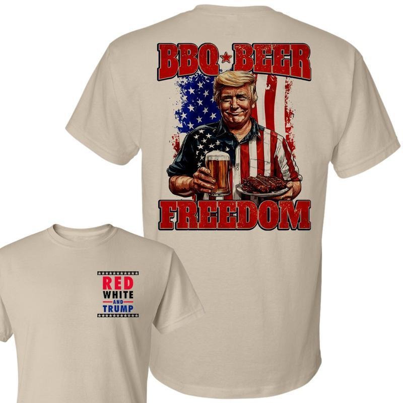 Trump BBQ Beer Freedom T-shirt, Trump American Flag Summer Graphic Shirt, Beer Barbeque Trump Shirt, Independence Day...