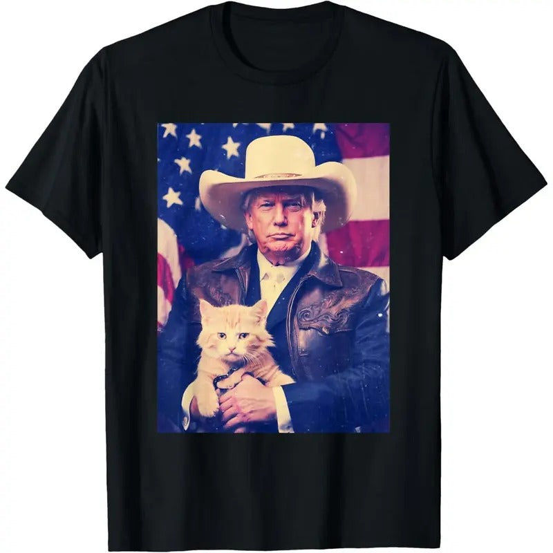 Trump Cat Shirt Funny Cowboy Donald Trump 2024 American Flag T-Shirt made in usa Hoodie, Sweatshirt | UrbanDripWear.com