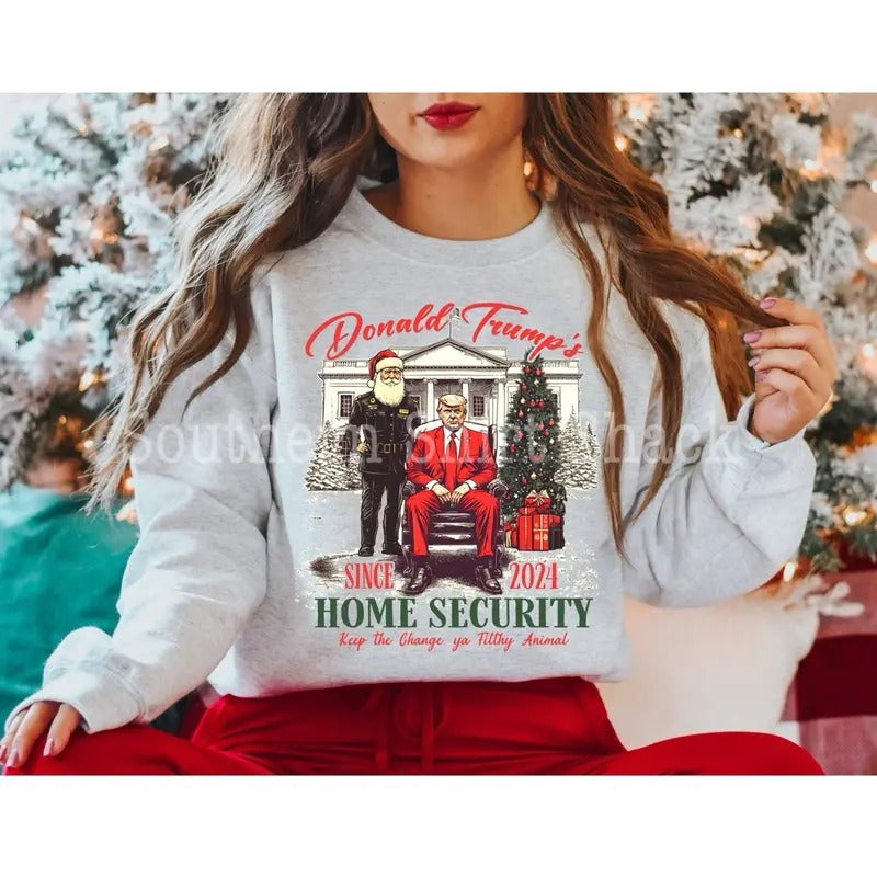Trump Home Security Sweatshirt| Christmas Sweatshirt T-Shirts, Hoodie | UrbanDripWear.com