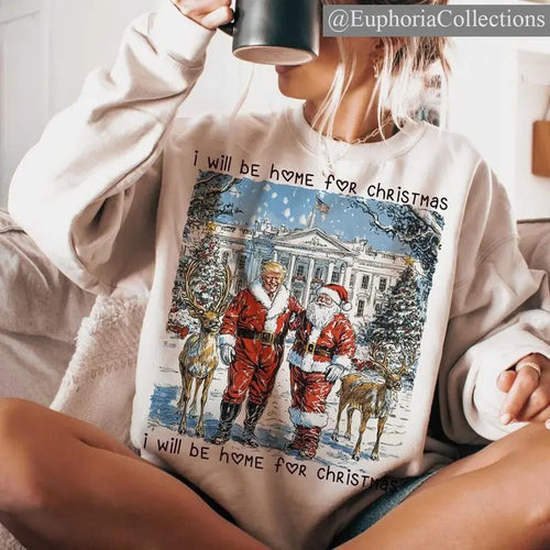 #Trump I'll Be Home for Christmas Sweater, Hoodie, Tee, Cozy Warm #Trump Christmas T-Shirt , Global Trending Outfits...