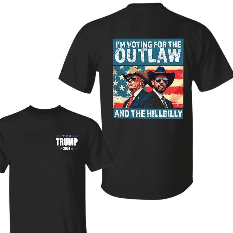 Trump I'm Voting For The Outlaw And Hillbilly American Flag Trum Vance Shirt, Western Trump Cowboy You Missed Flag Back...