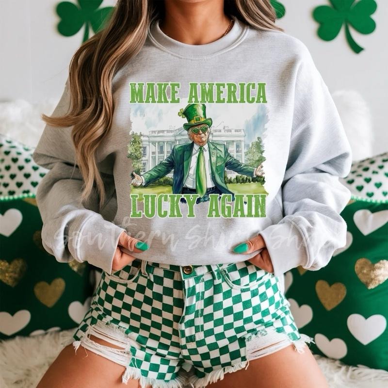 Trump Make America Lucky Again Sweatshirt | Ash Gray T-Shirts, Hoodie | UrbanDripWear.com