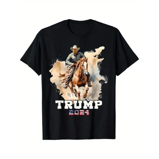 Trump Riding American Flag Denim T-Shirt Made in USA Hoodie, Sweatshirt | UrbanDripWear.com