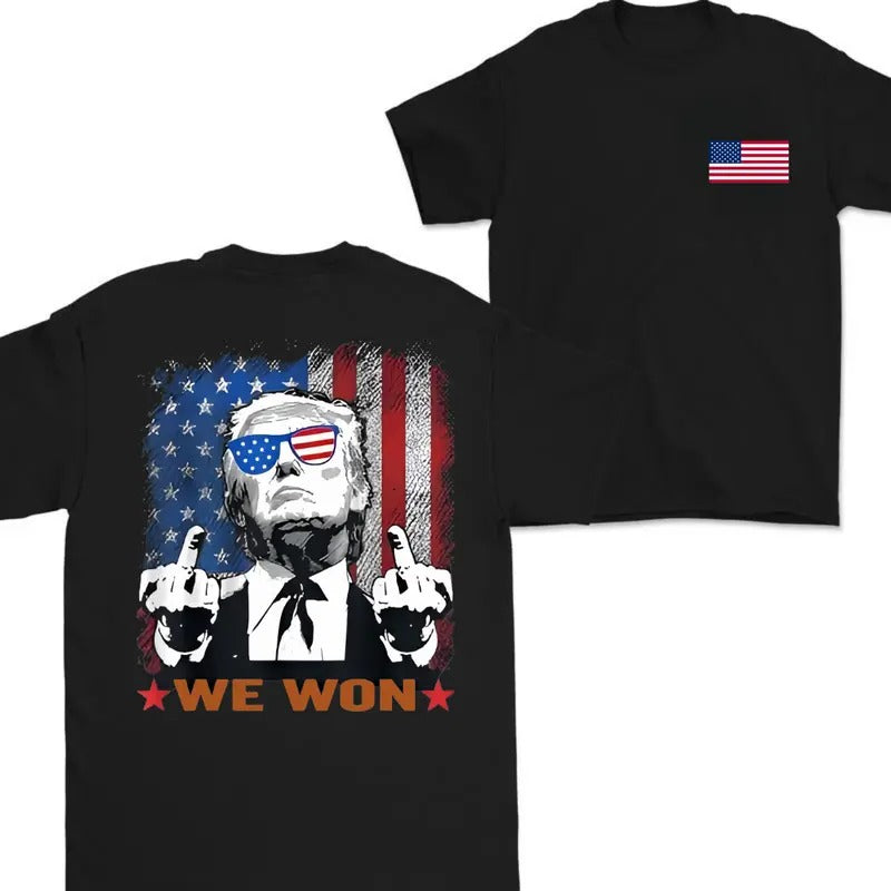 Trump We Won Double Sided Flag USA Shirt for Men and Women - Classic, Cotton Hoodie, Sweatshirt | UrbanDripWear.com