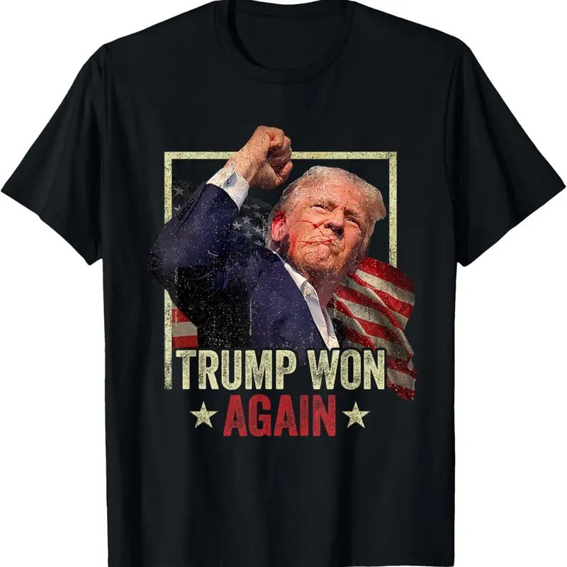 Trump Won Again 2024 Election President 47th American Flag T-Shirt Hoodie, Sweatshirt | UrbanDripWear.com