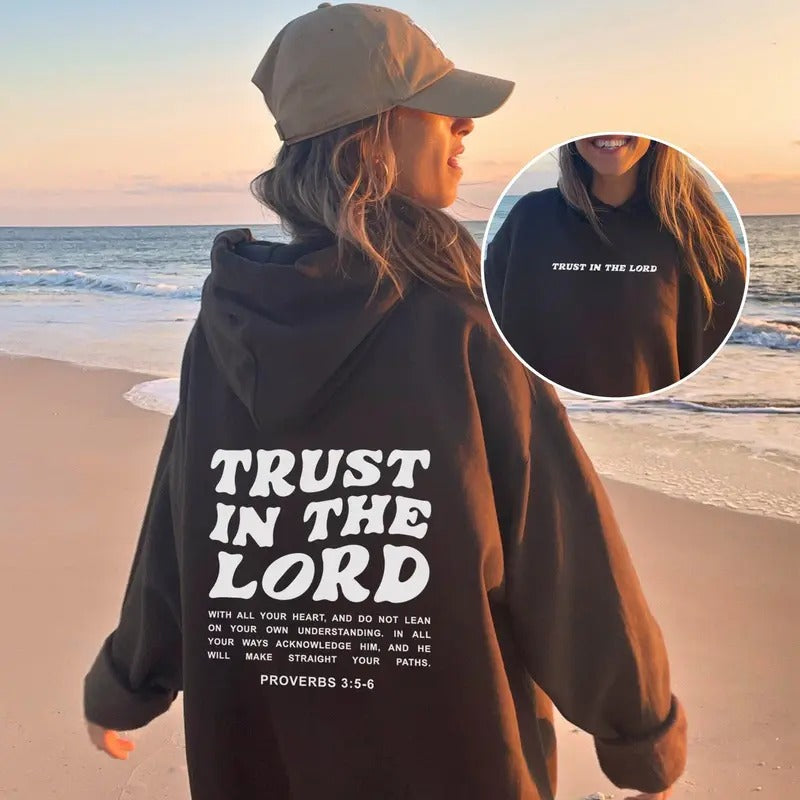 Trust In The Lord Hoodie, Bible Verse Christian Hoodie, Christianity Religious Sweatshirt Gift Cotton Tops T-Shirts
