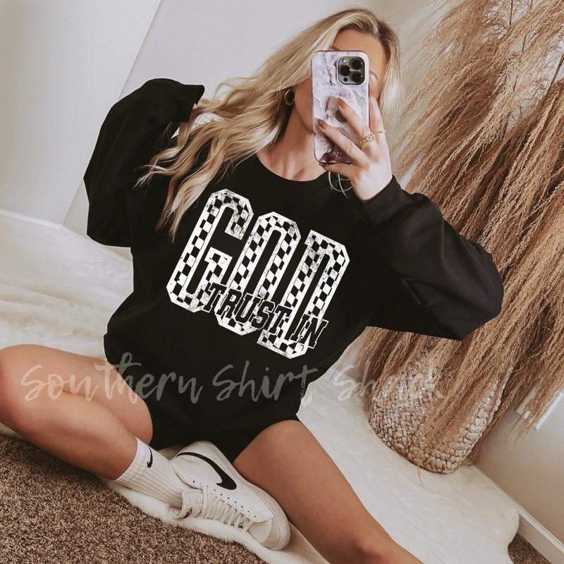 Trust in God Checkered Sweatshirt | Black T-Shirts, Hoodie | UrbanDripWear.com