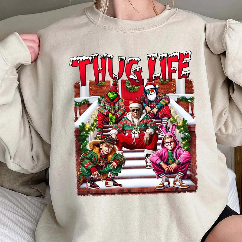 Truump Christmas ThugLife Shirt, Christmas Movies Shirt, Xmas Graphic Tee Comfort Cotton Hoodie, Sweatshirt