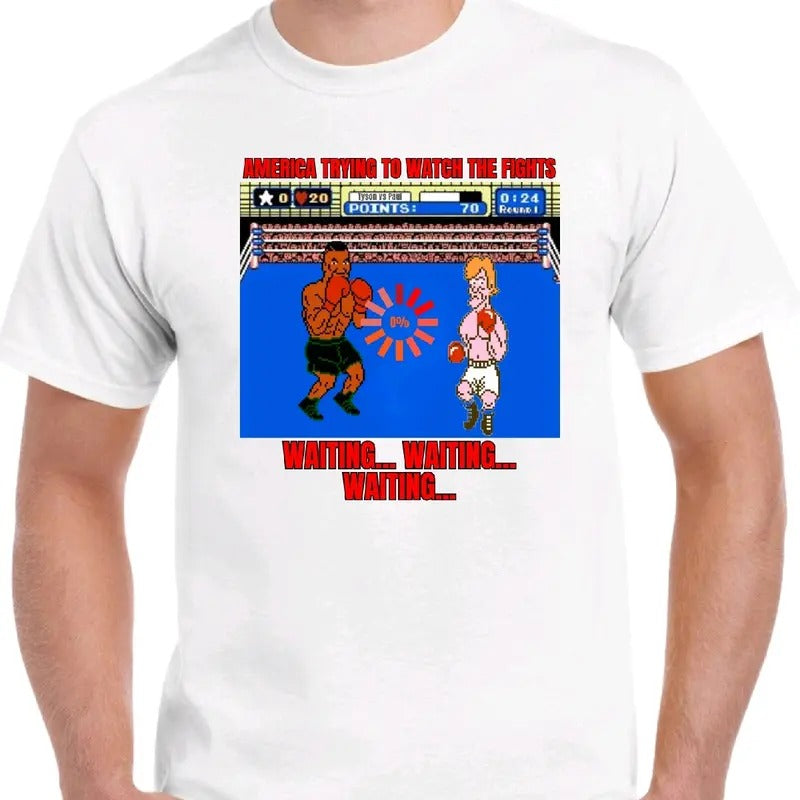 Trying to watch the fights... waiting.... waiting... waiting tshirt. Men's funny T-shirt Cotton Top Menswear casual...