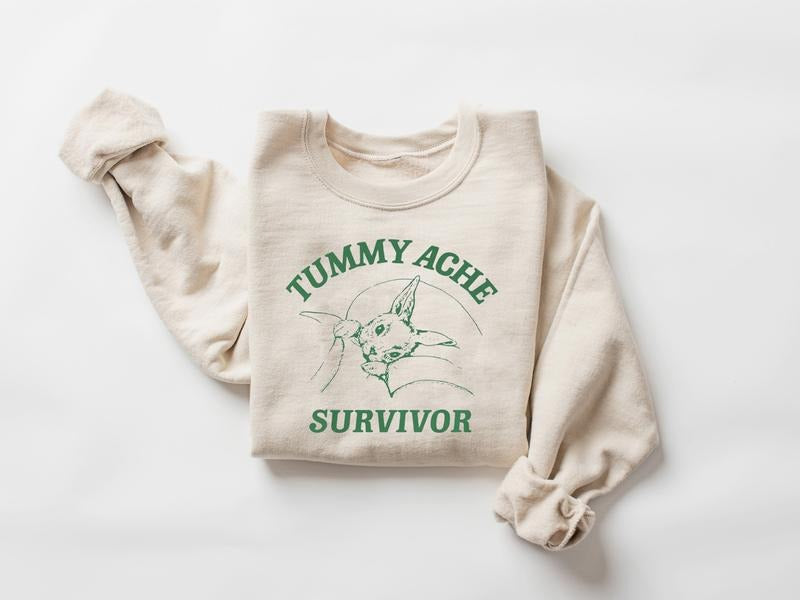 Tummy Ache Survivor Sweatshirt, Vintage Tummy Ache Survivor Shirt, Tummy Ache Meme, Funny Cartoon Shirt, Funny Gift,...