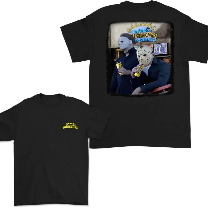 Twisted Tea Michael Myers And Jason Voorhees 2 Sided Tshirt, Twisted Tea Halloween Tshirt, Halloween Trendy T-shirt,...