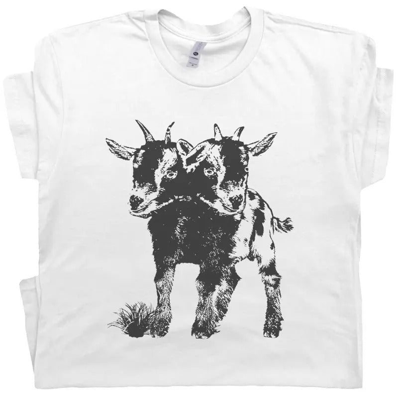 Two Headed Goat Shirt - Cute Goat Graphic T-Shirt Casual Menswear Hoodie, Sweatshirt | UrbanDripWear.com