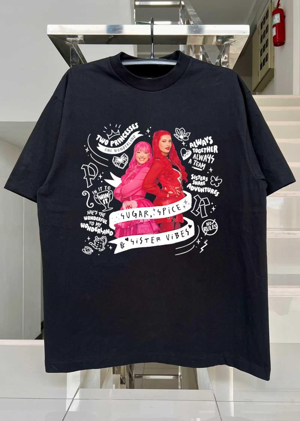 Two Princesses One Wonderland Sugar Spice Sister Vibes shirt