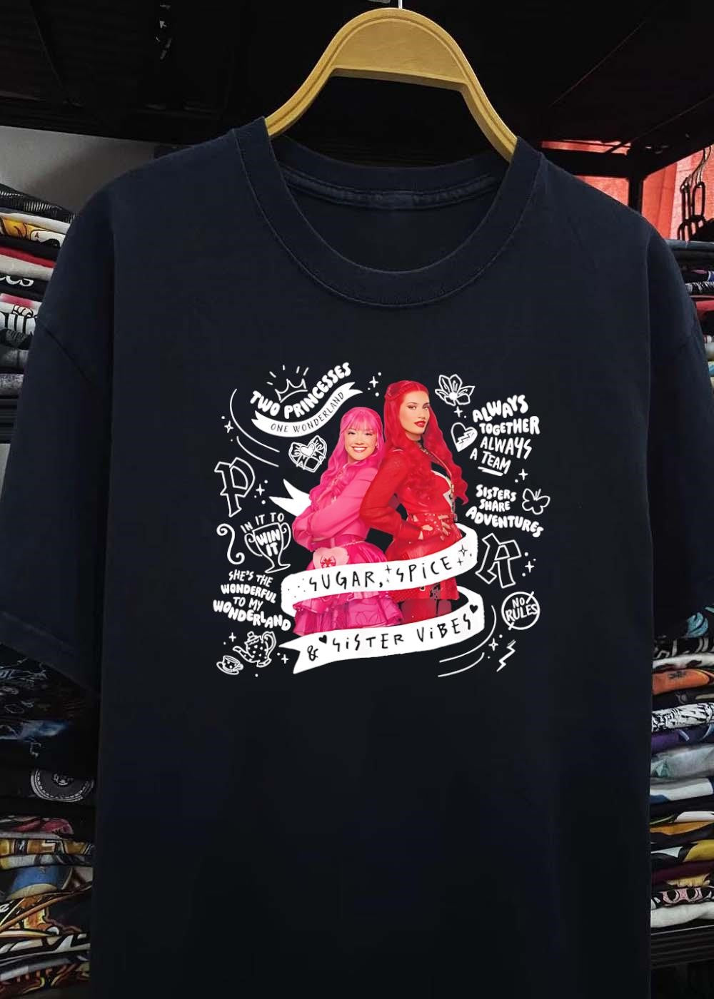 Two Princesses One Wonderland Sugar Spice Sister Vibes shirt