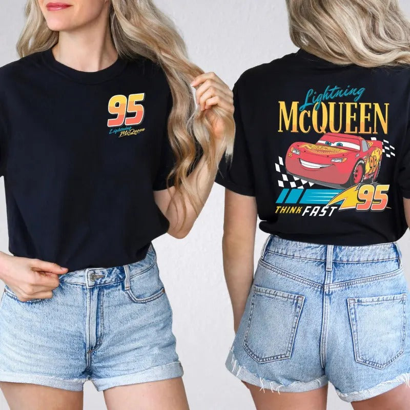 Two Sides Retro Cars Unisex T-Shirt, Lightning 95 Piston Cup T Shirt Comfort Fabric Hoodie, Sweatshirt | UrbanDripWear.com