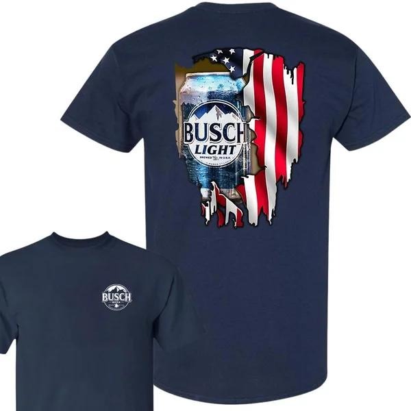 Two-sided Busch Light American Flag T-shirts, Funny Summer Graphic Tee, Trendy Outdoors Beer Lover Sweatshirt, Unisex...