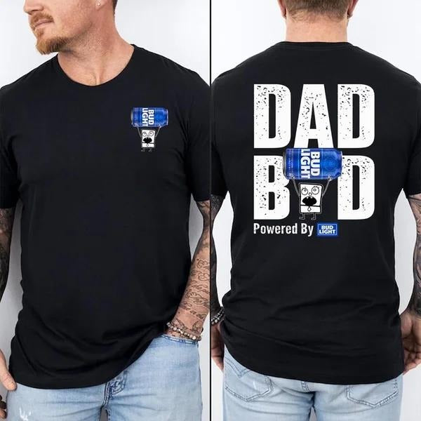 Two-sided Dad Bob Powered By Bud Light T-shirt, Father's Day Gifts, Doodlebob Papa Tee, Funny Summer Graphic Tee, Trendy...