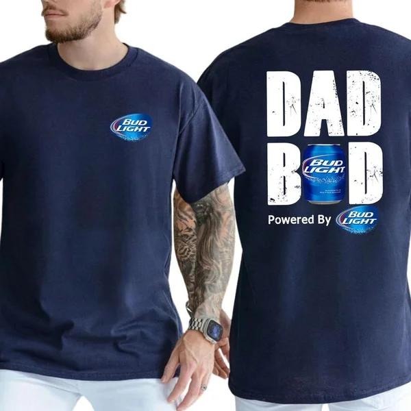 Two-sided Dad Bob Powered By Bud Light T-shirt, Father's Day Gifts, Papa Tee, Funny Summer Graphic Tee, Trendy Outdoors...
