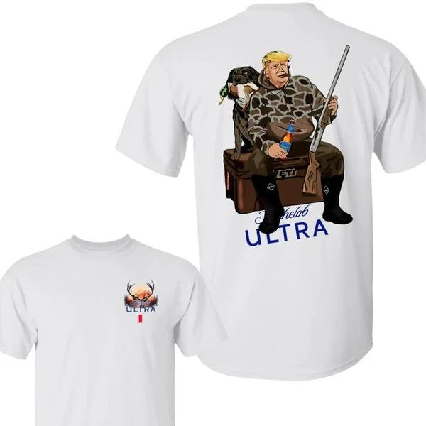 Two-sided Hunter Trump With Michelob Ultra T-shirt, Camo Hunting Dog, Patriotic Beer Drinking Shirts, Funny Summer...