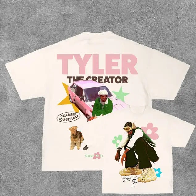 Tyler, The Creator Print Short Sleeve T-Shirt, Double Sided Prints Vintage Bootleg T-Shirt, Rap, Hip Hop, R&B, Unisex...