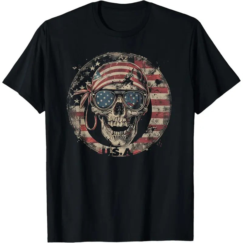 USA American Flag Skull Skeleton Vintage - 4th of July T-Shirt made in usa Hoodie, Sweatshirt | UrbanDripWear.com