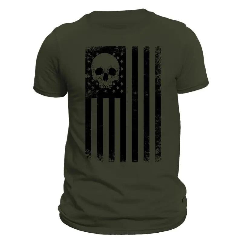 USA Black Vertical Flag With Skull Men's T-Shirt Crewneck Casual Hoodie, Sweatshirt | UrbanDripWear.com