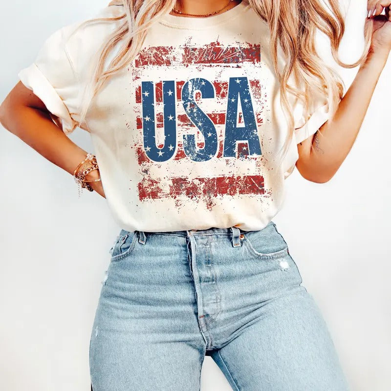 USA Distressed Flag 4th of July Shirt, Patriotic Shirt American Flag Sweatshirt Hoodie | UrbanDripWear.com