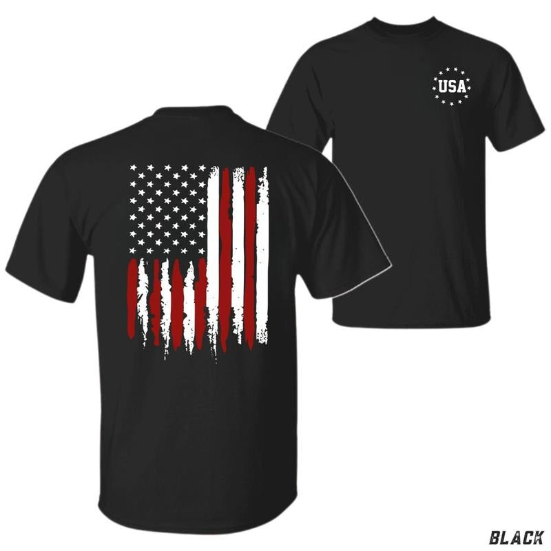 USA Flag Distressed T-shirt - Grunge-Style American Flag Graphic Tee for Proud Patriots and Heritage Fans, Streetwear,...