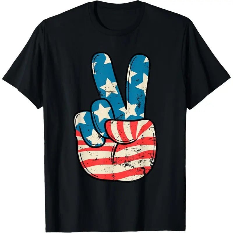 USA Flag Peace Sign Hand 4th of July Patriotic Men Boys T-Shirt made in usa Hoodie, Sweatshirt | UrbanDripWear.com