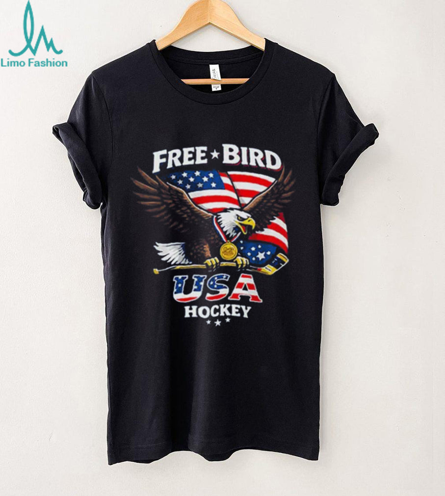 USA Hockey Free Bird American Flag Bald Eagle Gold Medal T Shirt