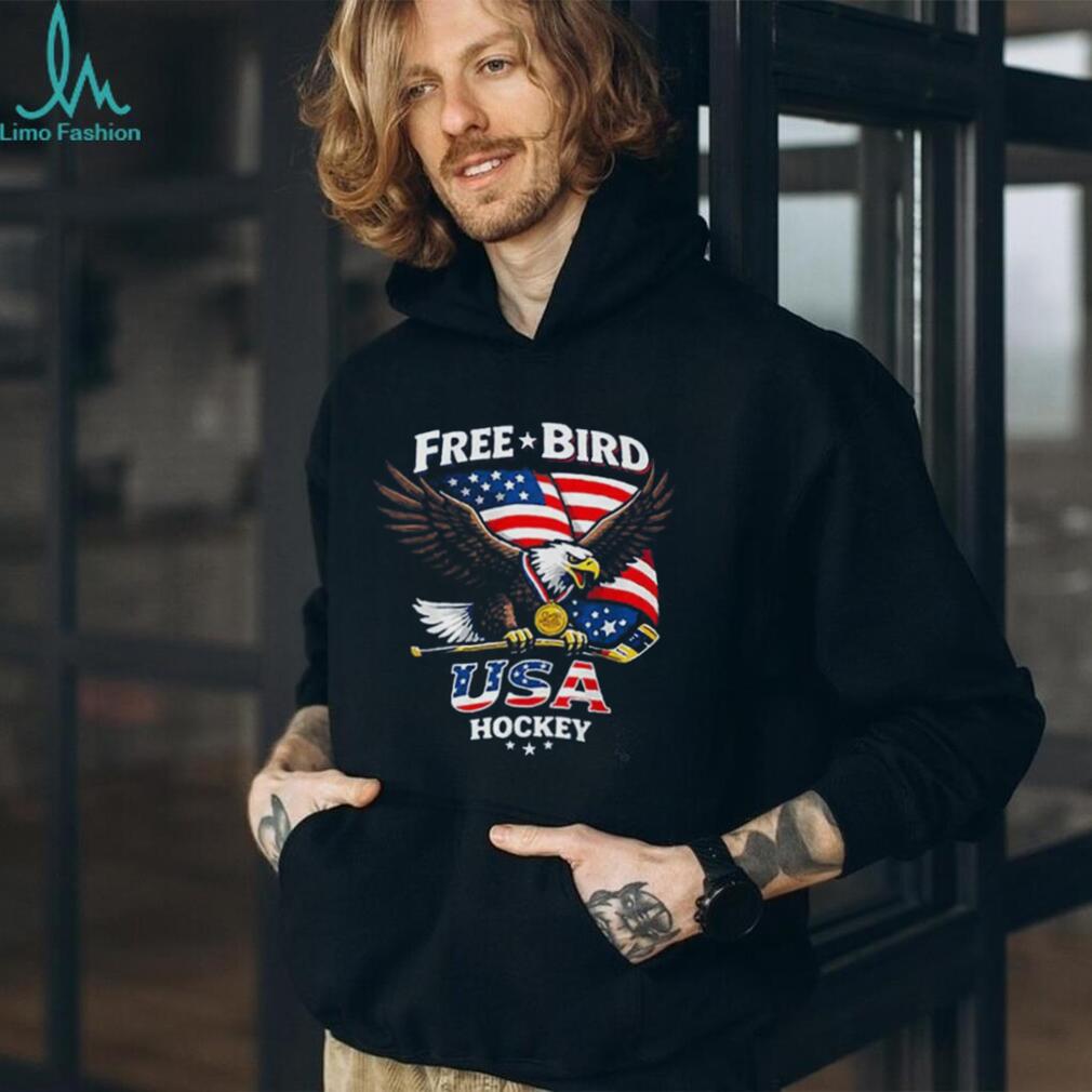 USA Hockey Free Bird American Flag Bald Eagle Gold Medal T Shirt