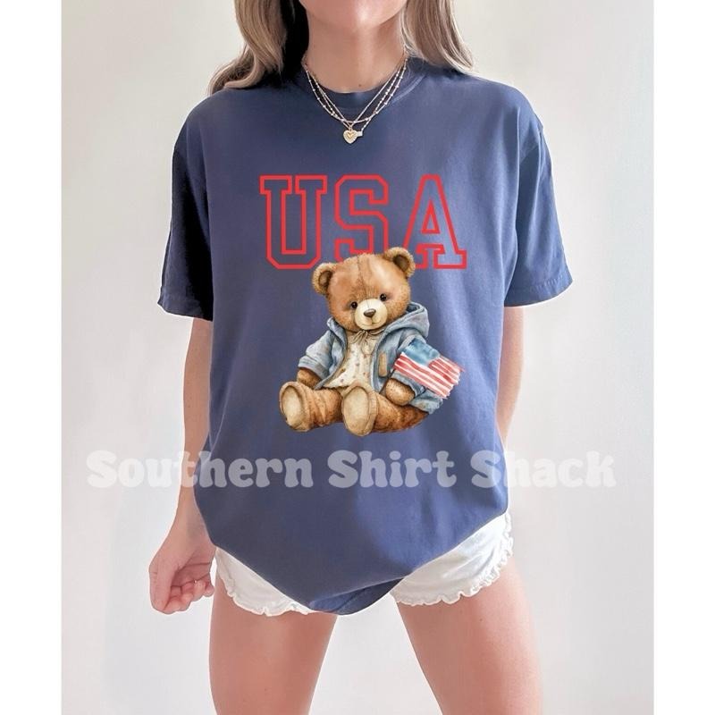 USA Teddy Bear t shirt  | Denim comfort colors t shirt | 4th of July T shirt Hoodie, Sweatshirt | UrbanDripWear.com