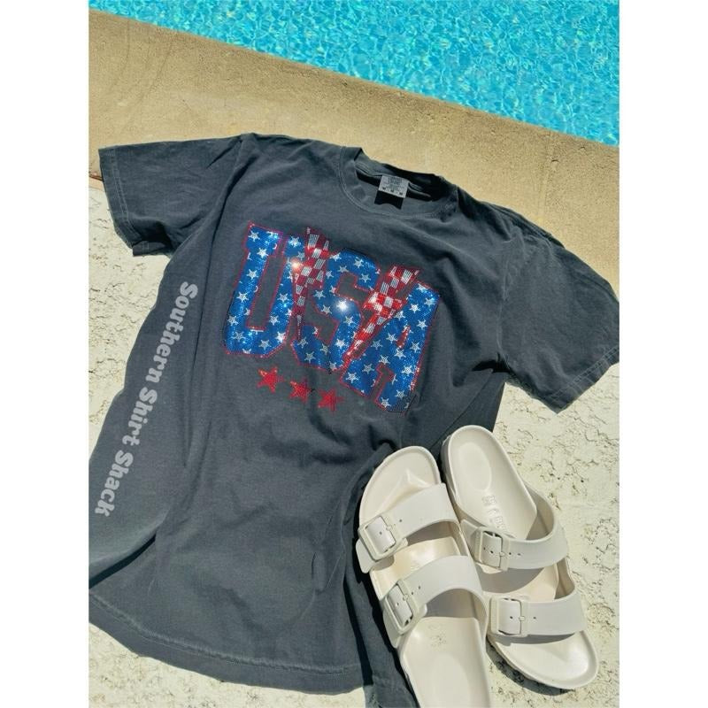 USA flat Sparkle T shirt  | Pepper comfort colors t shirt | 4th of July shirt | Graphic Tee Hoodie, Sweatshirt