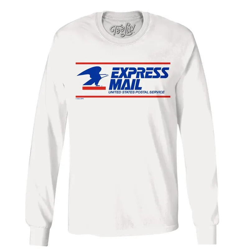 USPS Express Mail Long Sleeve T-Shirt - White Hoodie, Sweatshirt | UrbanDripWear.com