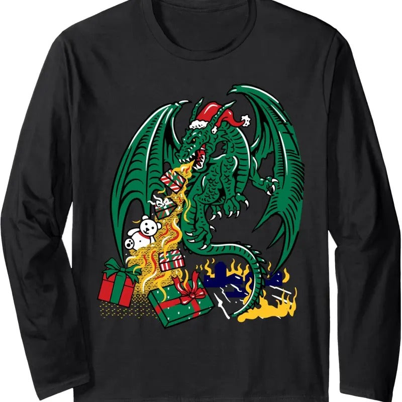 Ugly Christmas Sweater - Christmas Dragon Long Sleeve T-Shirt Hoodie, Sweatshirt | UrbanDripWear.com