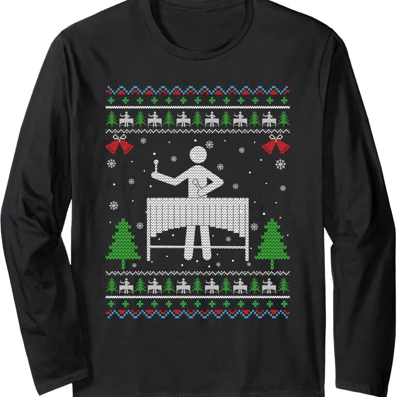 Ugly Xmas Design Marimba Player Ugly Christmas Sweater Funny Long Sleeve T-Shirt Hoodie, Sweatshirt | UrbanDripWear.com