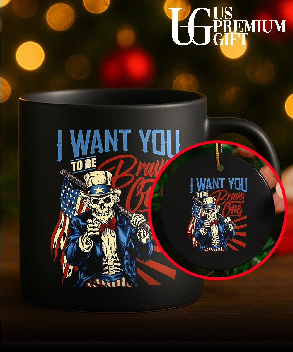Uncle Sam Skeleton I want you to be brave one United States American flag shirt