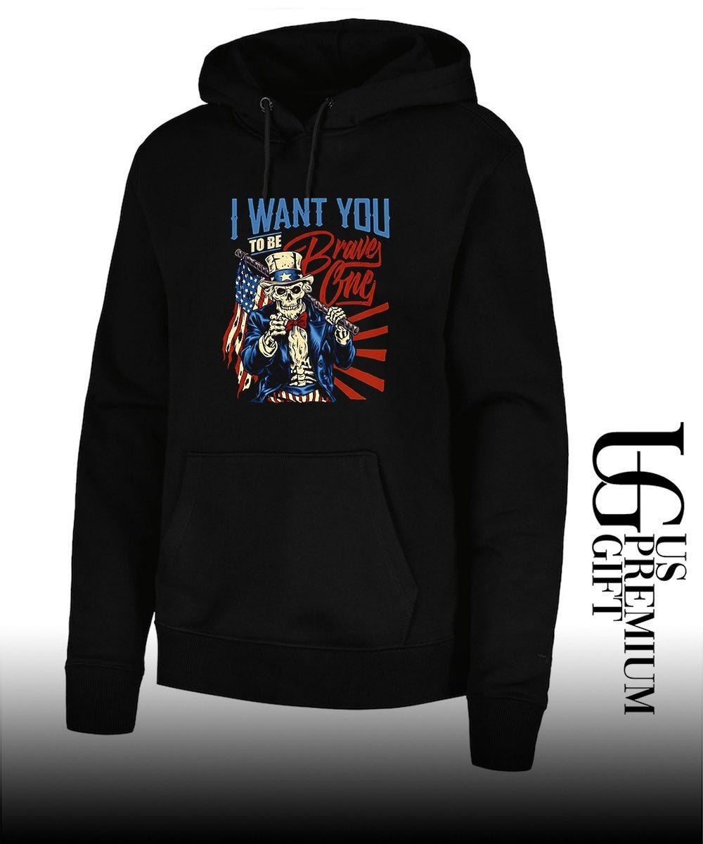 Uncle Sam Skeleton I want you to be brave one United States American flag shirt