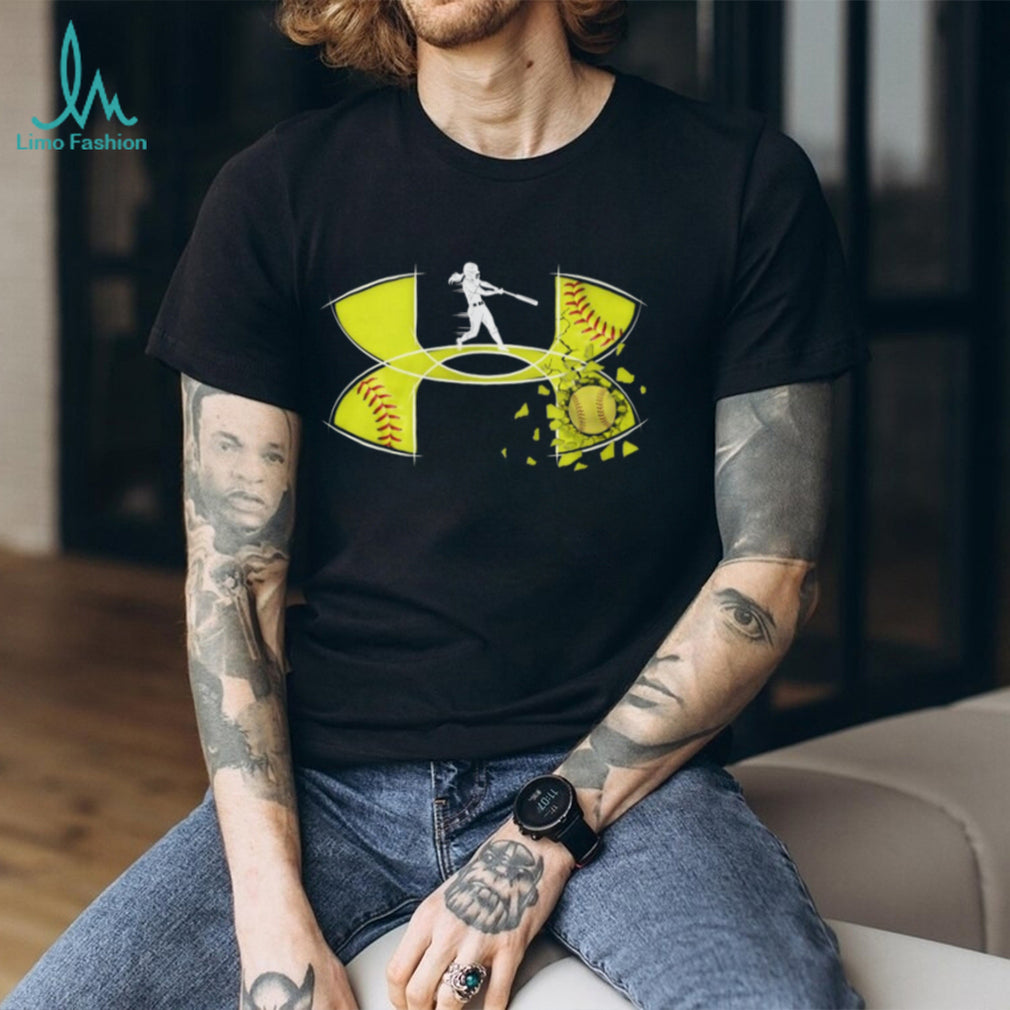 Under Armour Style Softball Batter Shattered Ball Yellow Graphic T Shirt