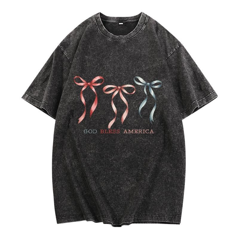 Unique Ribbon - Embellished Washed T - Shirt with 'God Bless America' Motif style 02 Hoodie, Sweatshirt | UrbanDripWear.com