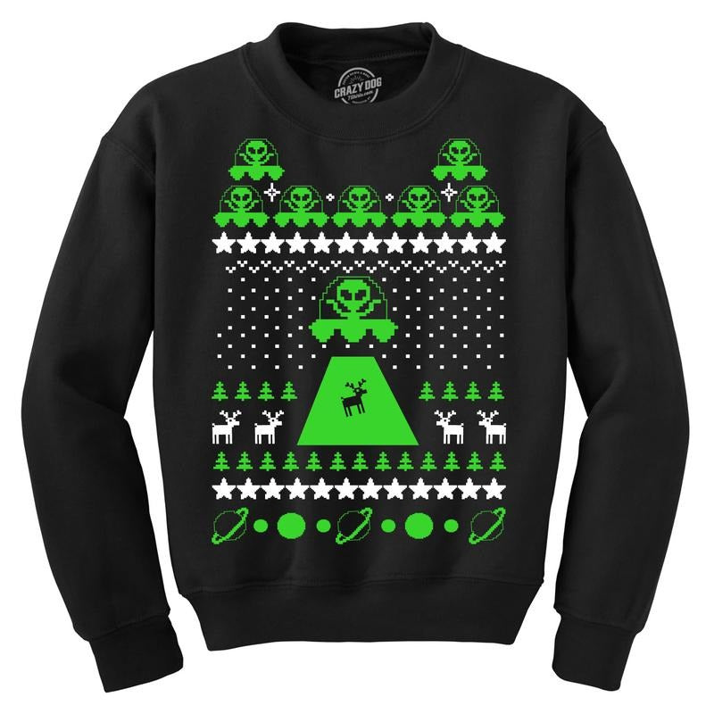 Unisex Alien Abduction Ugly Christmas Sweater Crew Neck Sweatshirt Funny Sweater Christmas Crew Neck Funny Ugly Sweater...