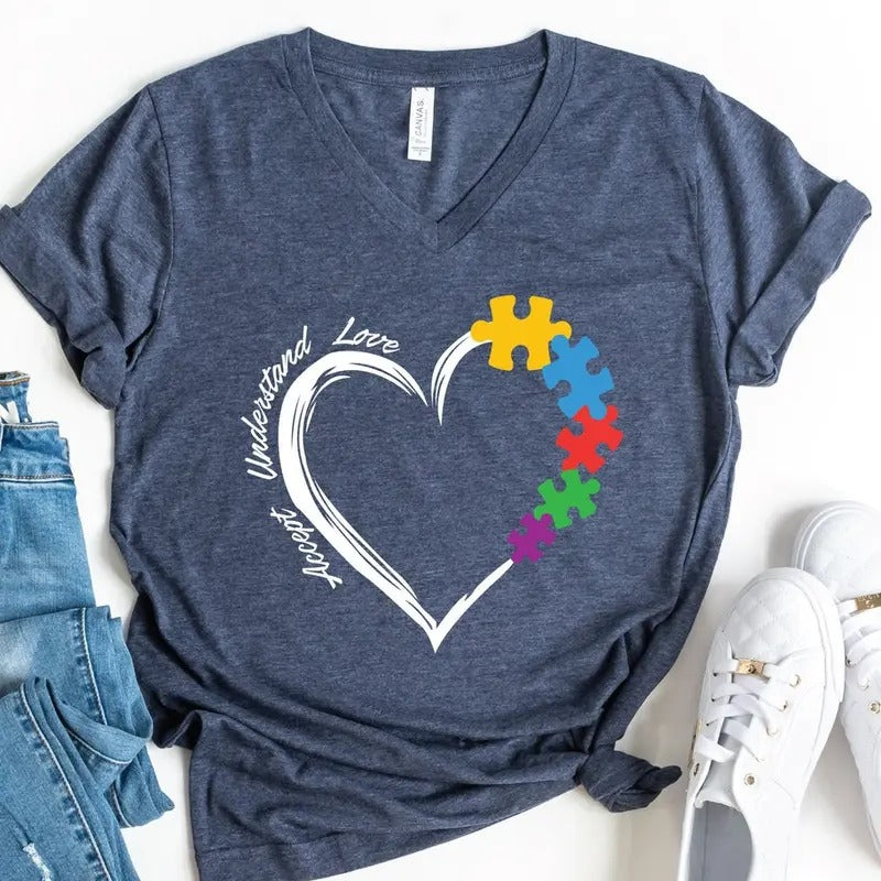 Unisex Autism Neck Shirt, Accept Understand Love Shirt Hoodie, Sweatshirt | UrbanDripWear.com